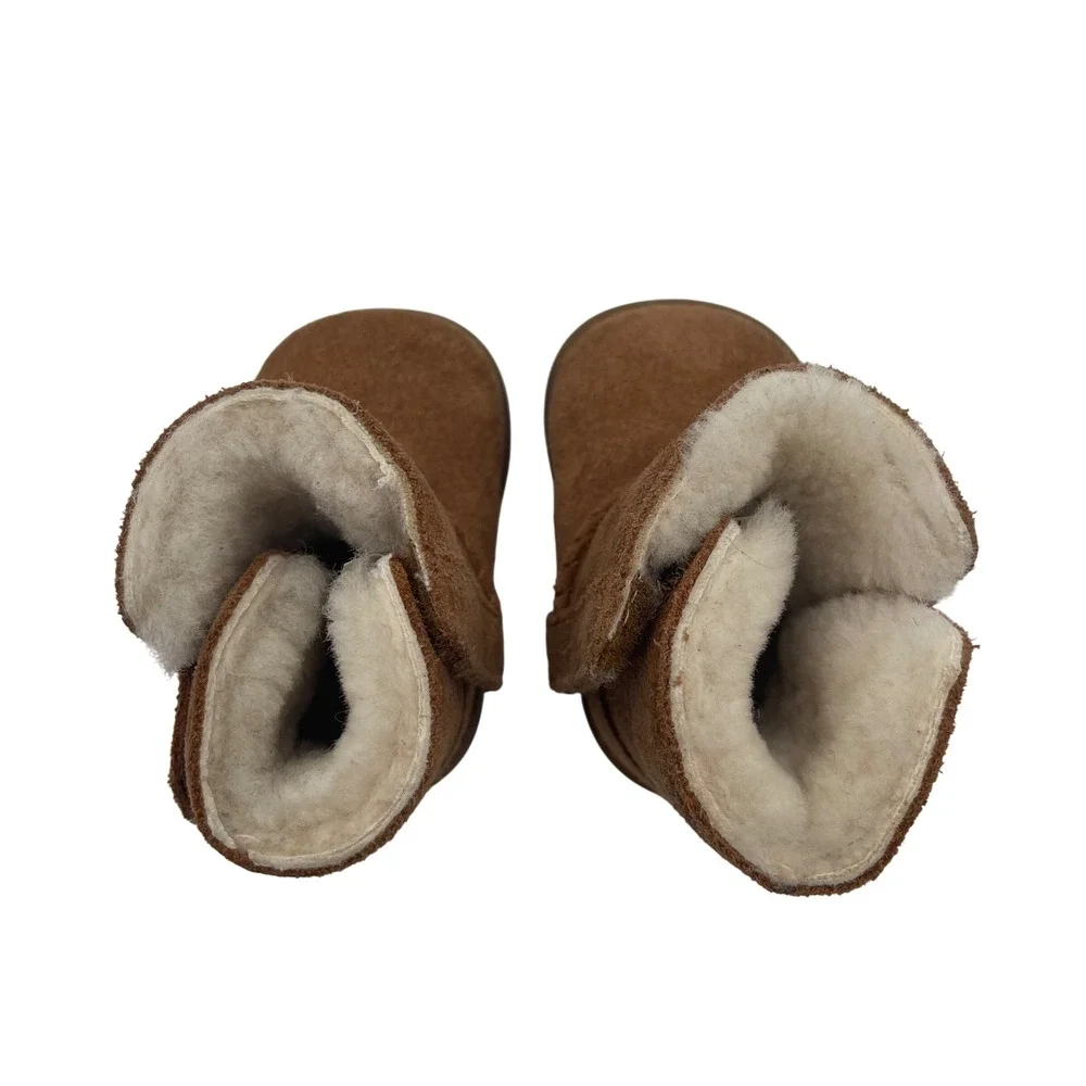 Toddler Baby UGG Boots Brown Suede Sheepskin Fur Lined‎ Hook Loop Size 01